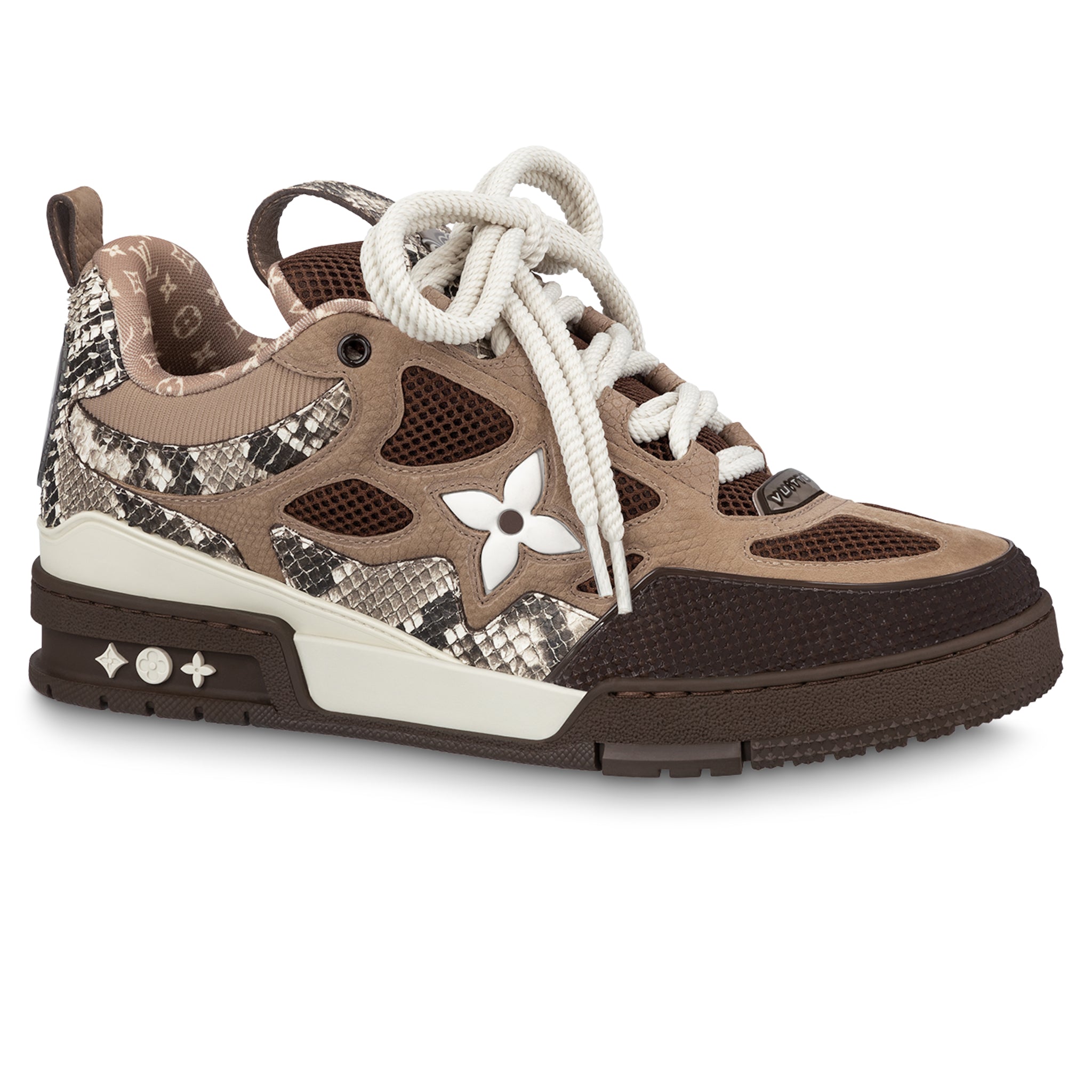 Side view of Louis Vuitton LV Skate Monogram Trainer Brown Snakeskin Sneaker NVPROD4250091V